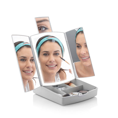 3-in-1 Foldable LED Mirror & Makeup Organizer